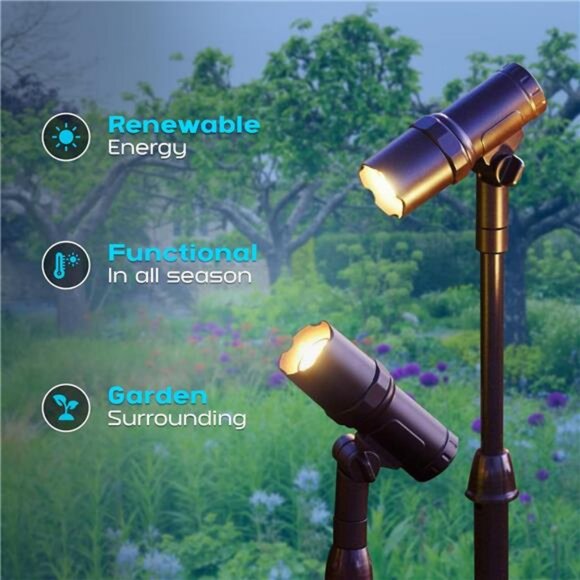 Solar Powered Spotlight, 2 Pack, 50 Lumens, Adjustable Height - Picture 6 of 7